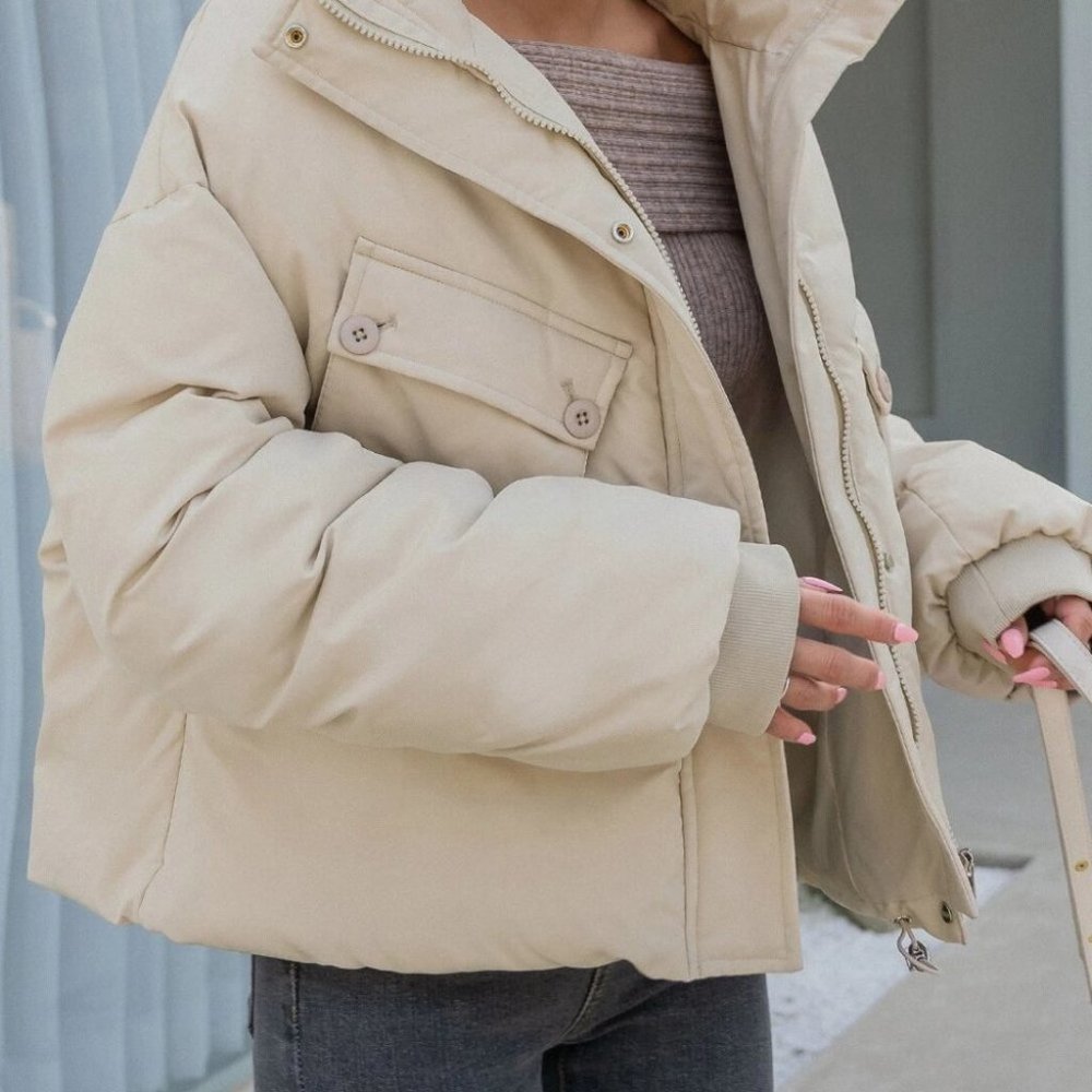 beige double flap pocket puffer jacket streetwear gorpcore classic - Picture 3 of 8
